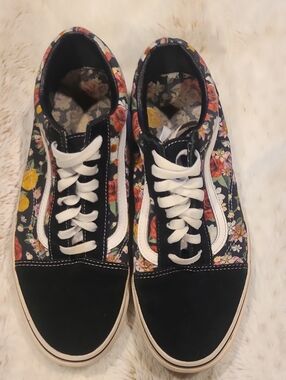 Vans Black Floral Men's Old Skool Low-Top Sneakers with White Stripe